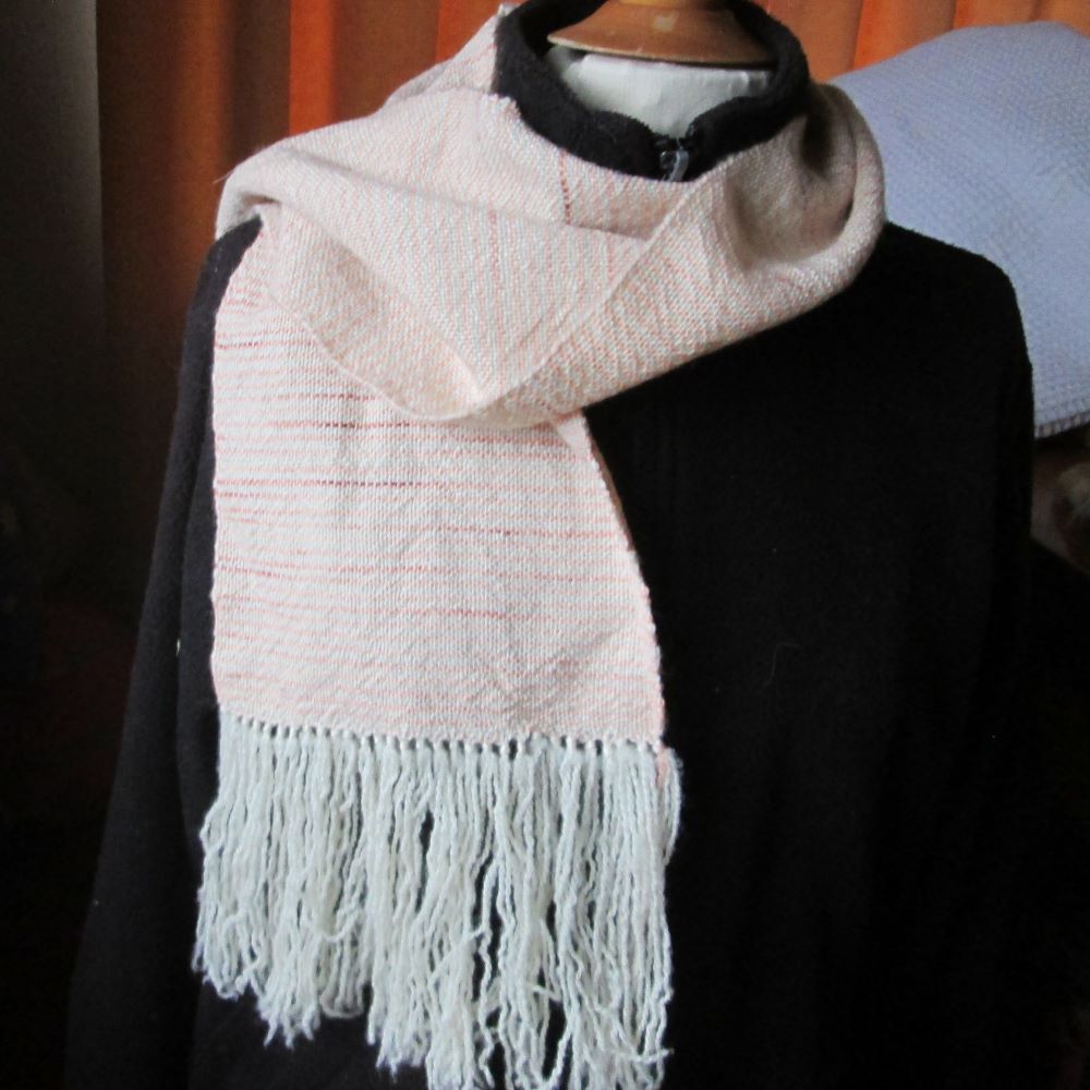 turquoise and pink fine striped scarf